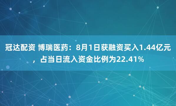 冠达配资 博瑞医药：8月1日获融资买入1.44亿元，占当日流入资金比例为22.41%
